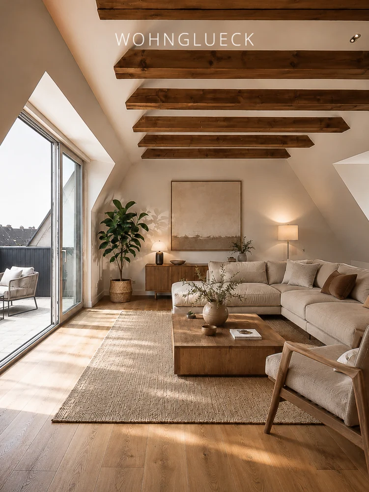 Visualisierung Wohnzimmer mit Dachterrasse (unverbindlicher Gestaltungsvorschlag)